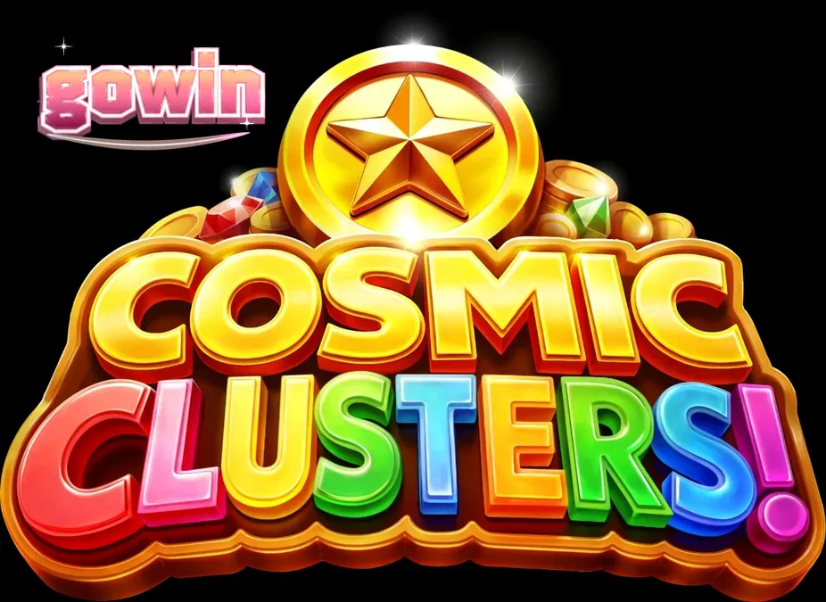 Tampilan visual slot Cosmic Clusters dengan tema luar angkasa neon